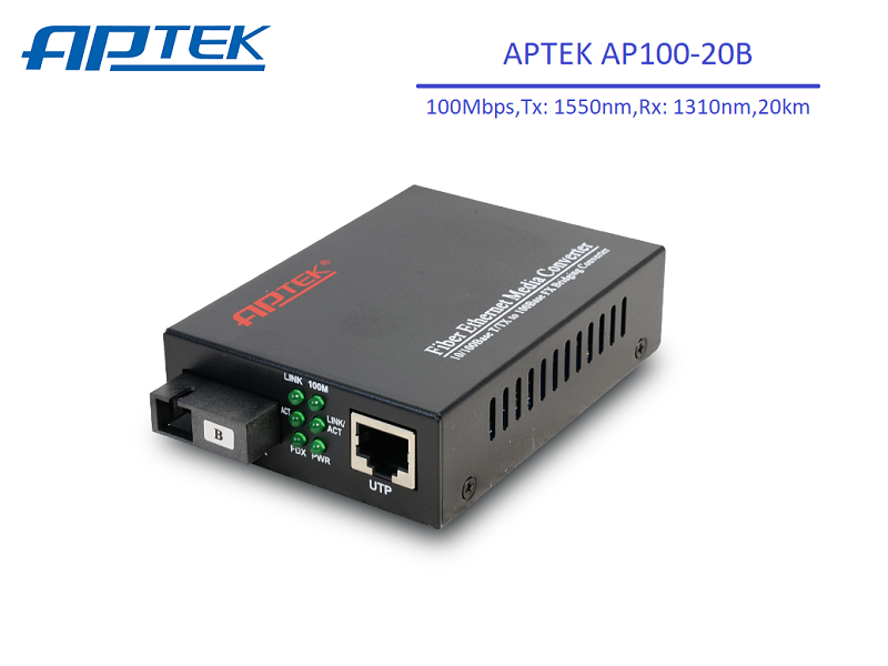 Bộ chuyển đổi quang điện 1 sợi 10/100Mbps APTEK AP100-20B